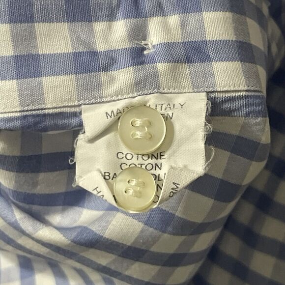 Sanfort LS Button Up Shirt Mens 16/41 Peter Elliot French Cuff Italy Plaid Blue - Picture 5 of 9